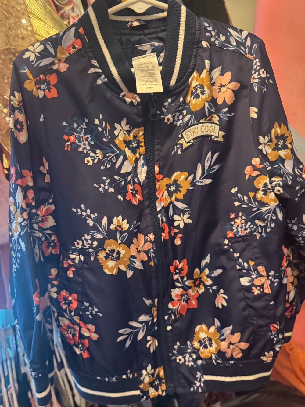 Floral Bomber Style Zip Up Jacket